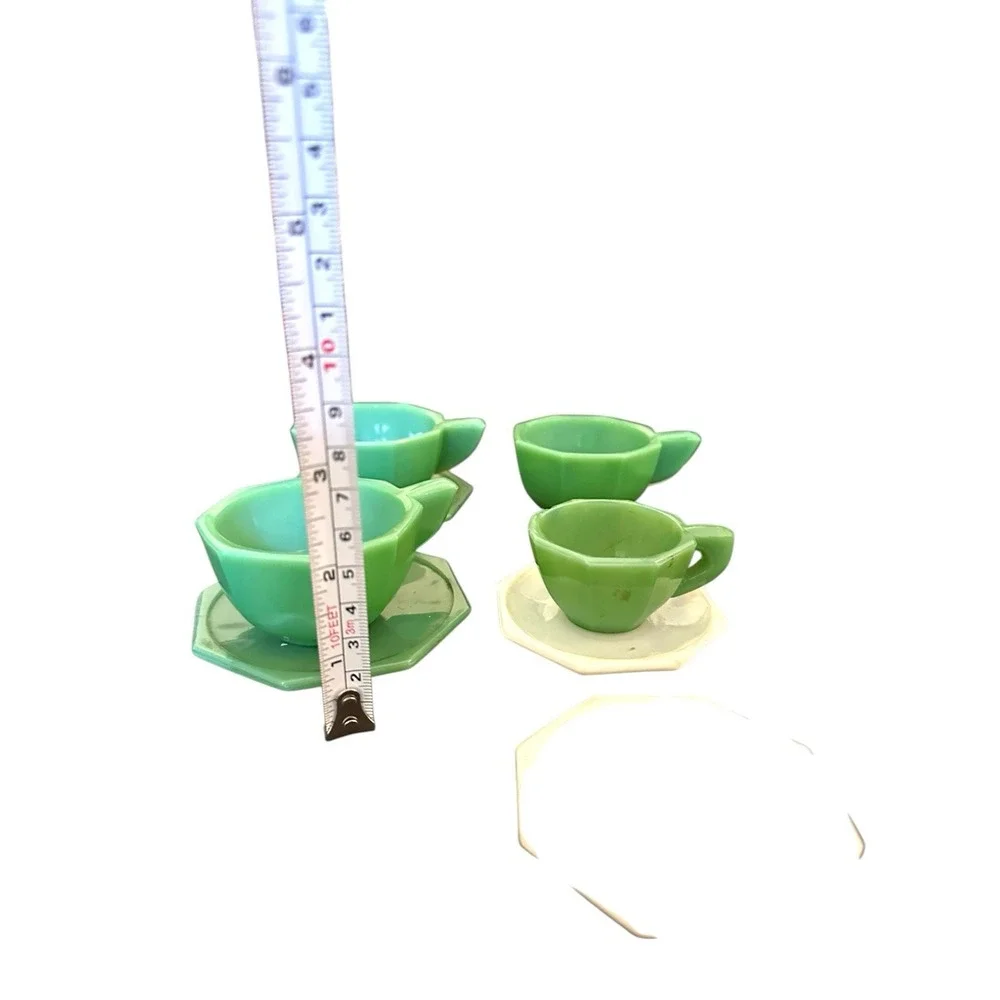 Vintage Jadeite Akro Agate JP Octagonal Child's Tea Set Accessories Cup Plate 12